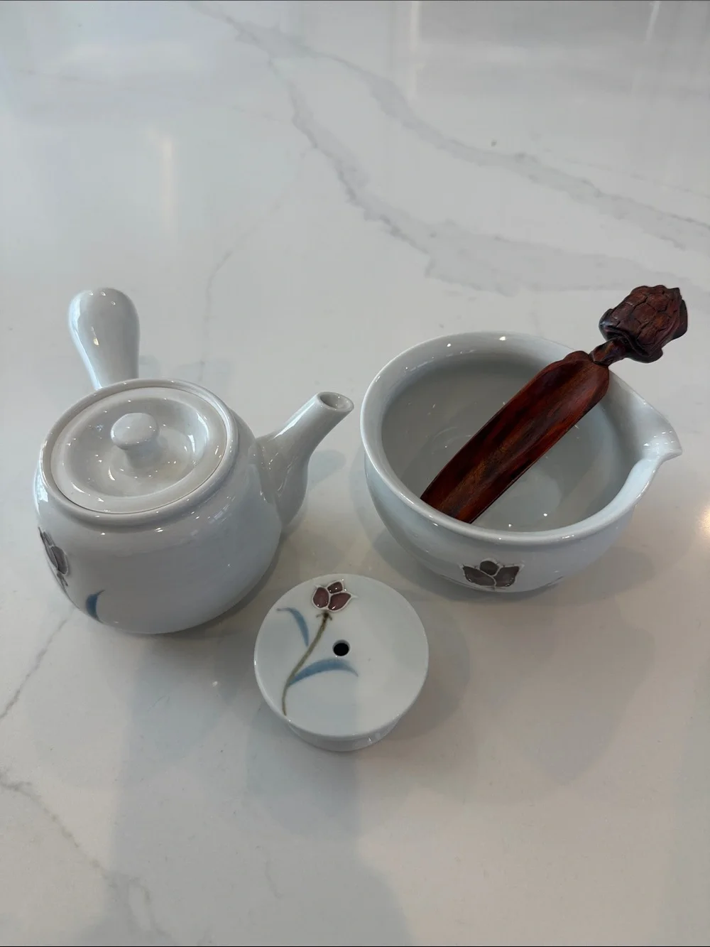 Asian Ceramic Tea Set with Floral Motif
